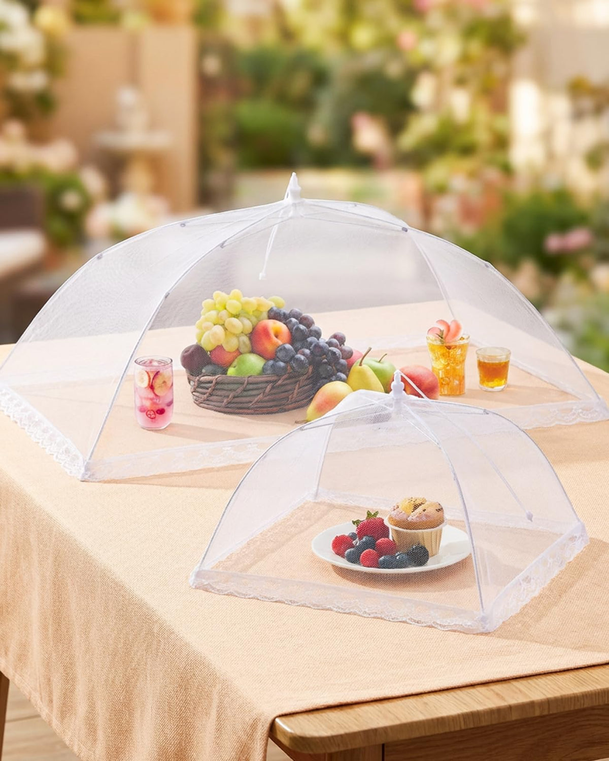 Anpro XL40x25 open breeze mesh cover keeps foods ventilated outdoors.