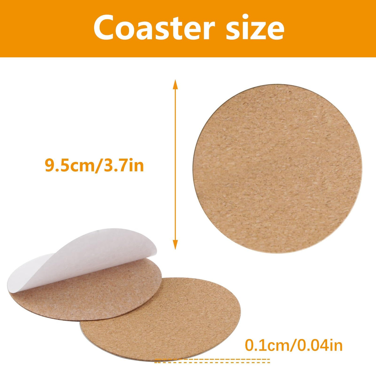 Anpuimult cork backings measure 9.5x9.5 cm with strong adhesive.