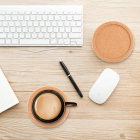 Anpuimult cork coasters show absorbent surface keeping surfaces dry