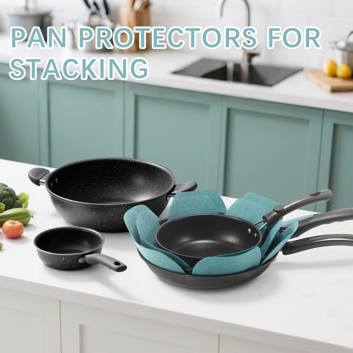Anpuimult pan protectors in 12x12 small size fit compact pots to reduce friction