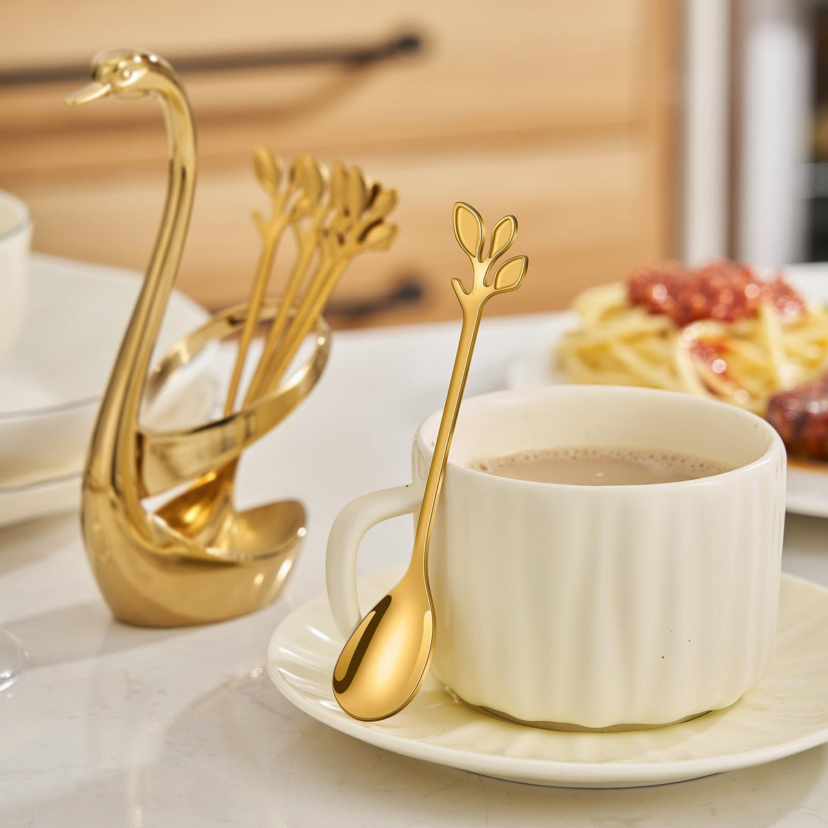 AnSaw gold leaf dessert spoon measures 4.7 inches for desserts