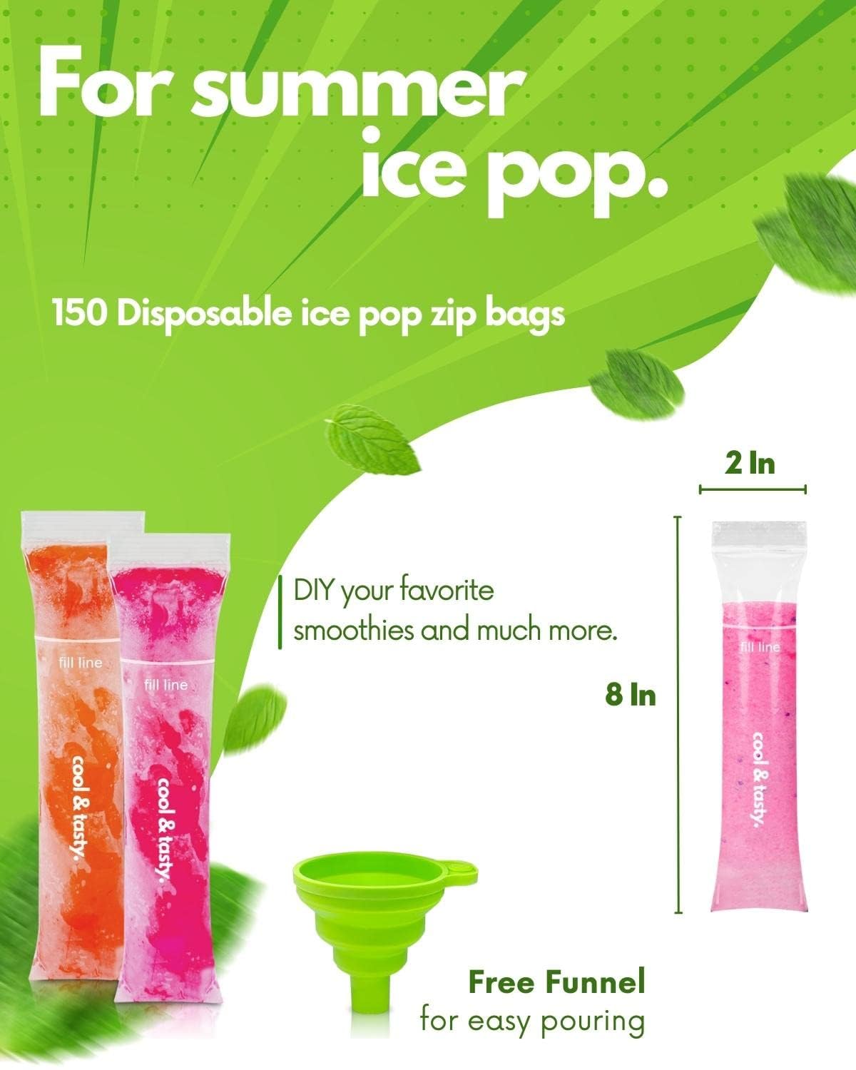 ANSMIO 8x2 inch freezer tubes ready for fruit juice pops
