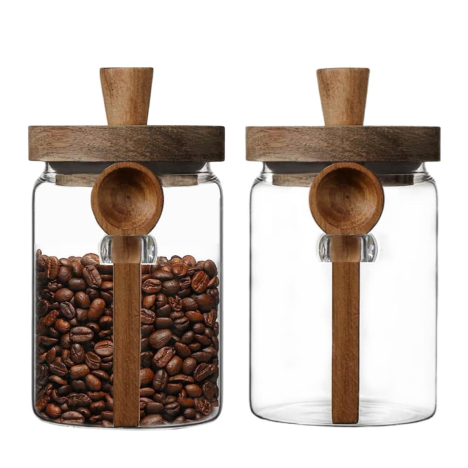 ANSQU glass storage jar set with crystal-clear glass and wooden lids for freshness