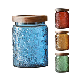 ANSQU sunflower-embossed glass jar adds vintage charm to pantry storage.