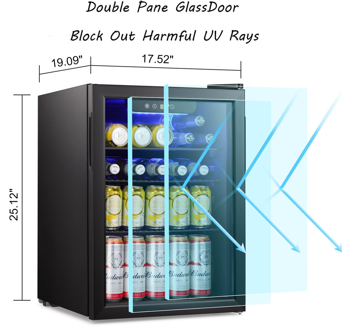 Soft LED interior lighting highlights drinks in the Antarctic Star fridge.