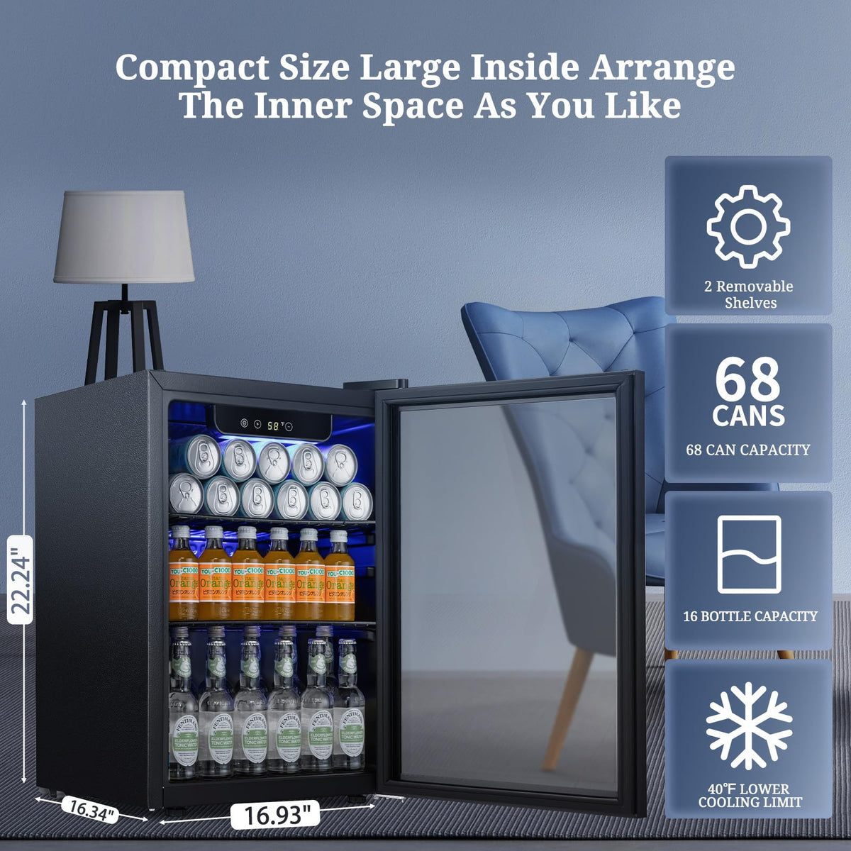 Antarctic Star glass-door beverage fridge showing contents clearly
