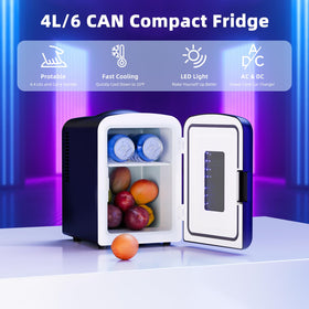 Antarctic Star mini fridge with 4L capacity holds six 12 oz cans.