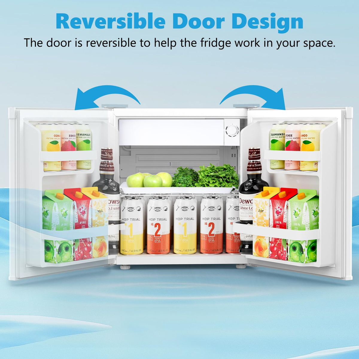 Compact dimensions of Antarctic Star mini fridge fit on countertops and desks.