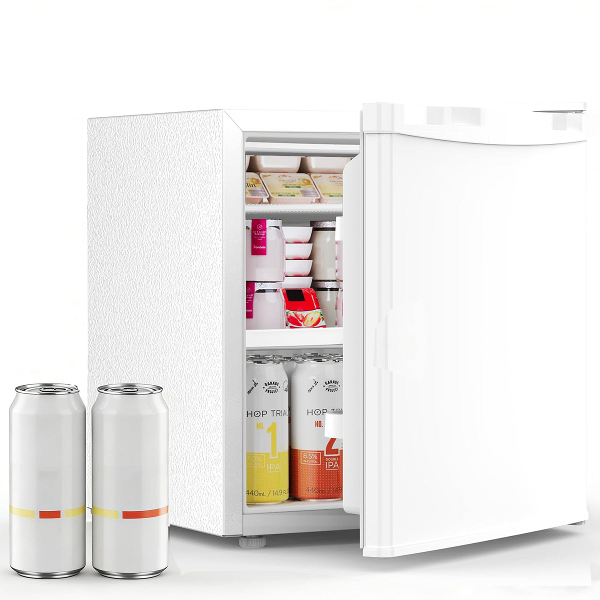 Antarctic Star mini fridge with freezer showing a compact design for small spaces.