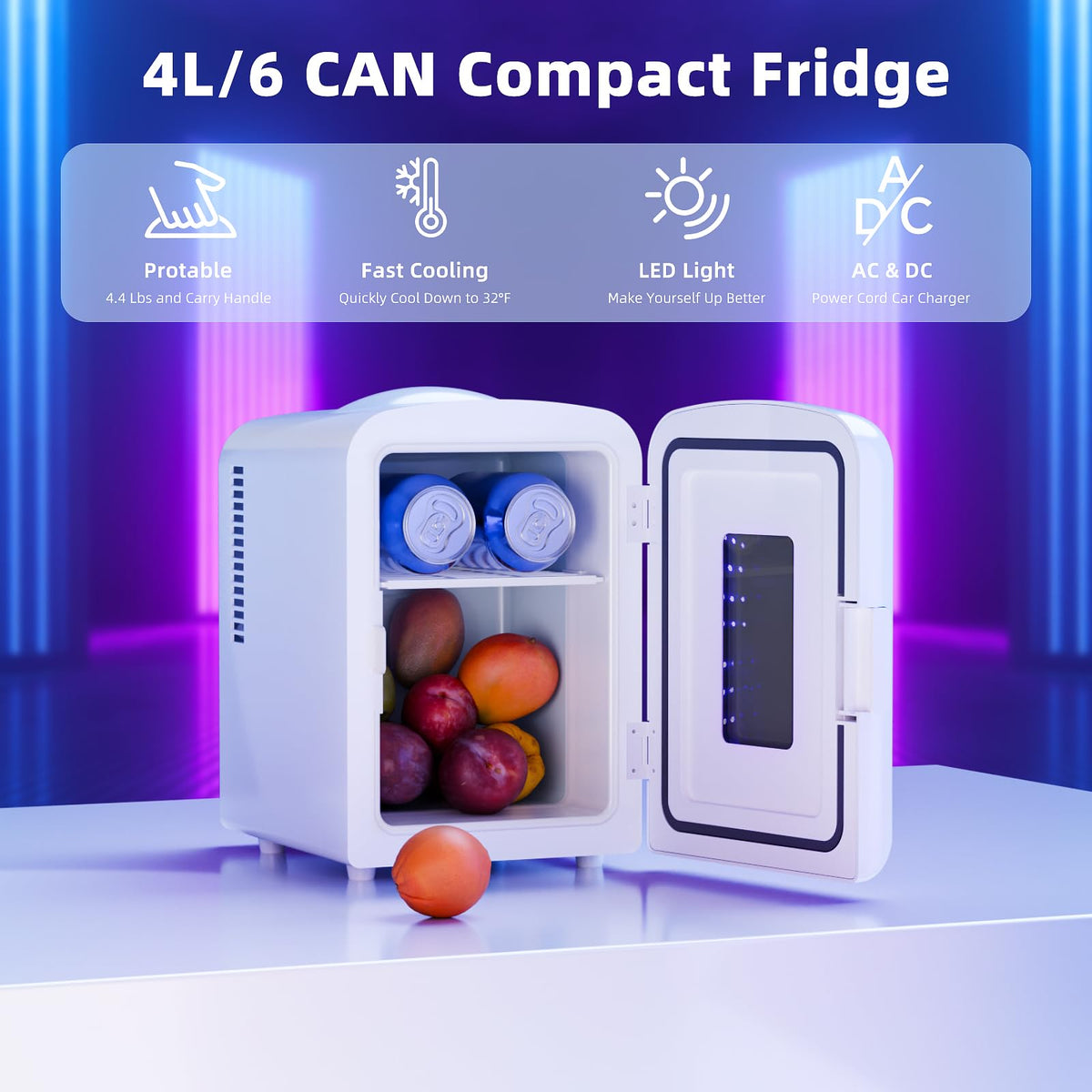Antarctic Star mini fridge with LED light frame enhances visibility and ambiance.