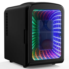 Antarctic Star mini fridge with LED light frame for stylish bedroom storage.