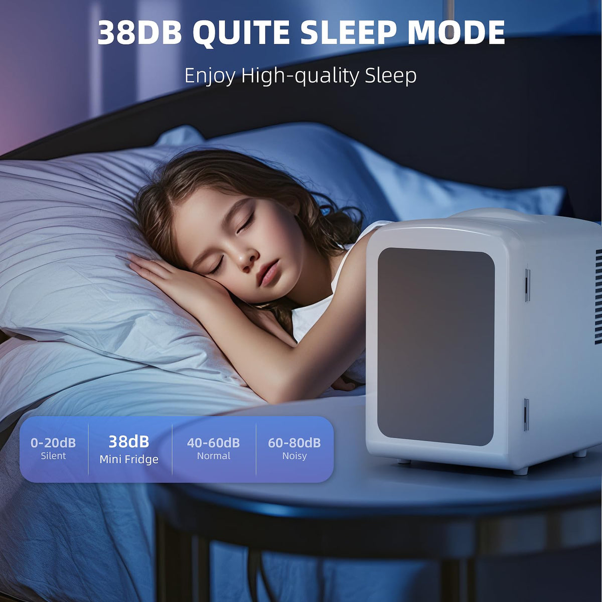 Quiet operation of Antarctic Star mini-fridge supports a calm room environment.