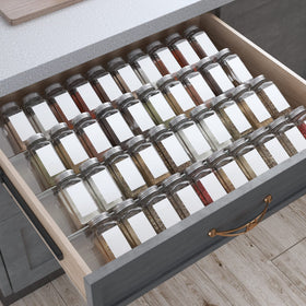 Antimbee spice drawer organizer in-drawer view with clear acrylic for quick spice access.