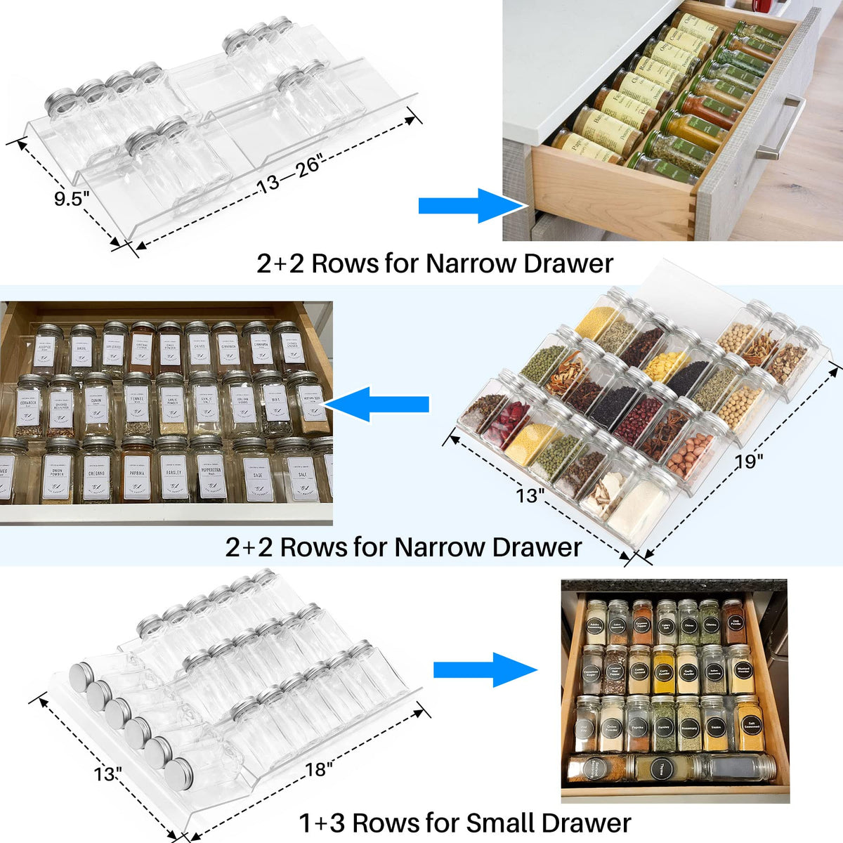 Antimbee spice rack with slanted levels makes labels easy to read.