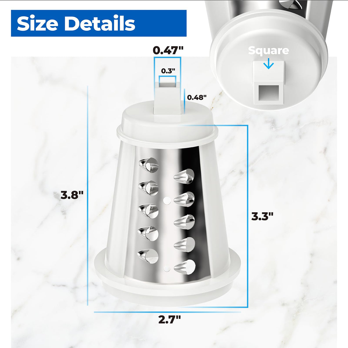 ANTOBLE shred cone highlights durable 410 stainless steel construction.