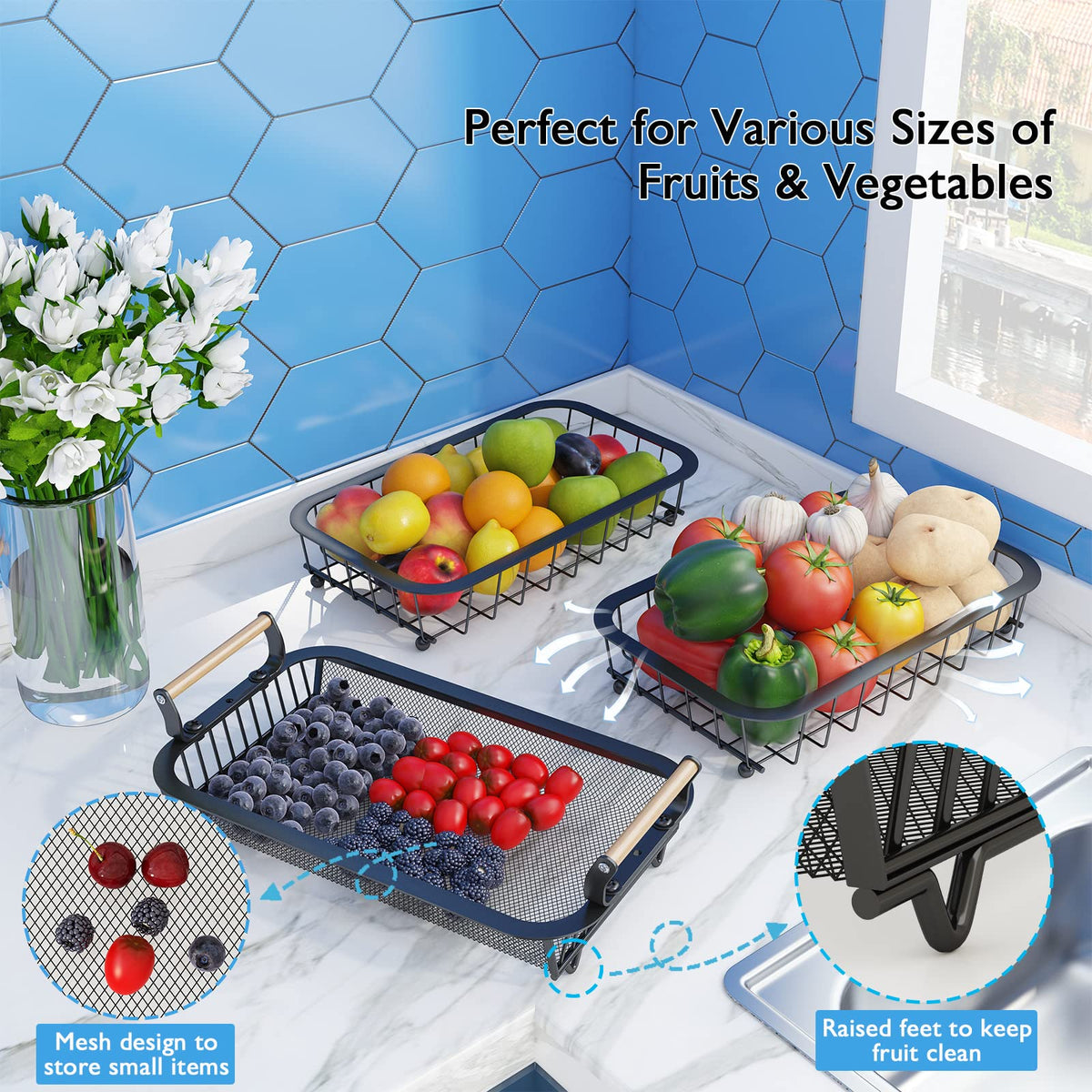 ANTOPY mesh top basket holds small fruits securely