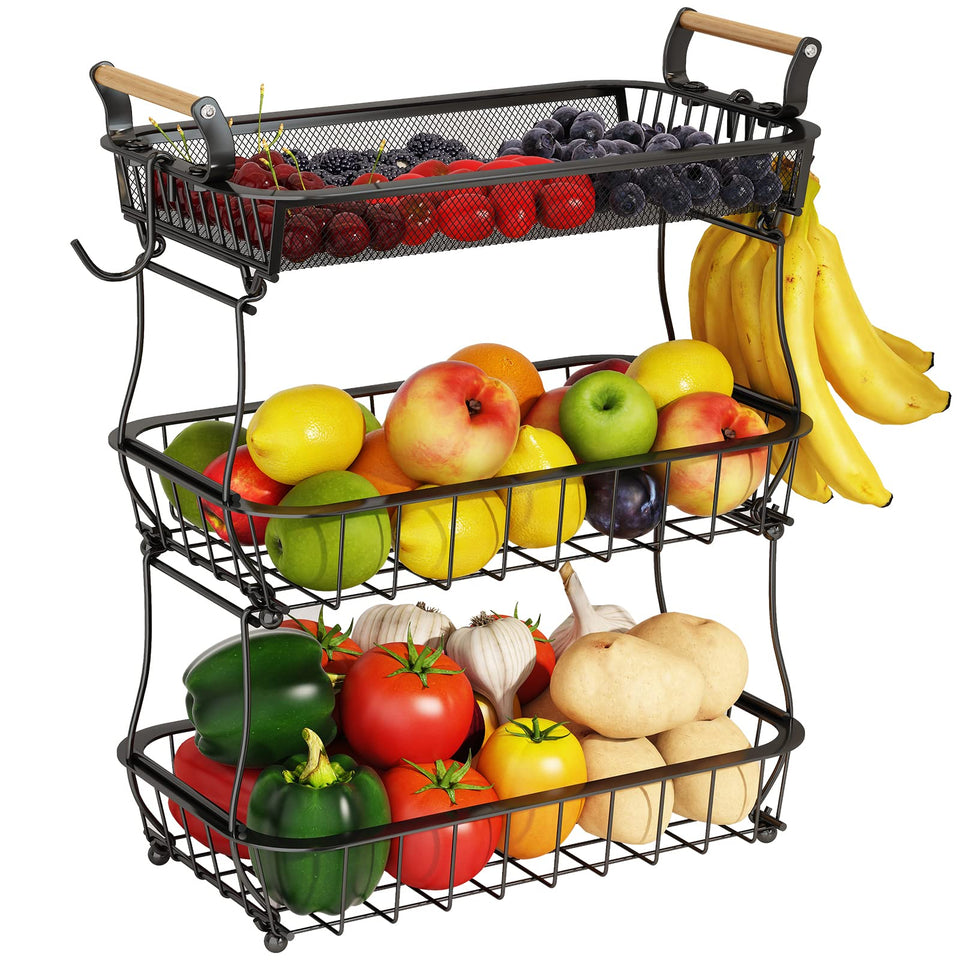 ANTOPY 3-tier fruit basket with top mesh basket for counter storage
