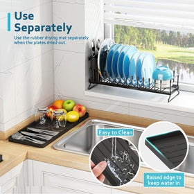 ANTOPY stainless steel drainer with detachable 3-slot cutlery holder keeps utensils dry