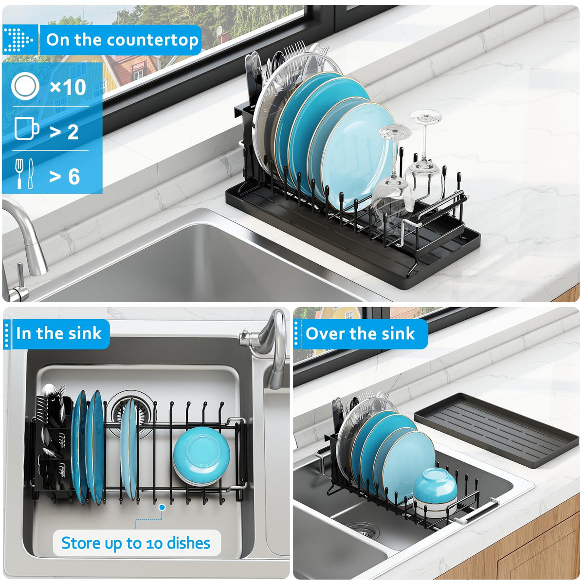ANTOPY expandable dish rack over sink with adjustable bars fits 14in to 19.2in