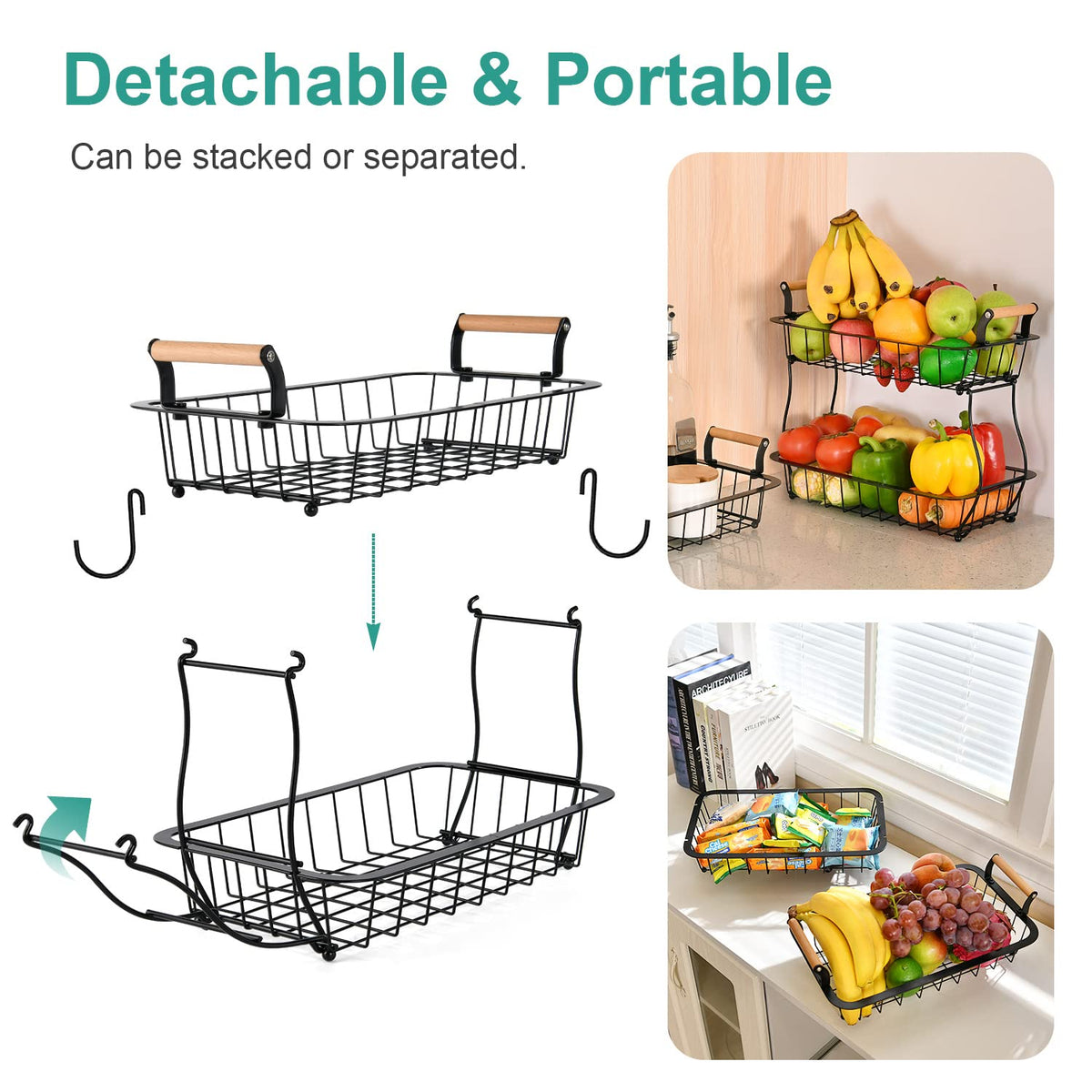 ANTOPY wrought iron frame with black powder coating for durable kitchen storage.