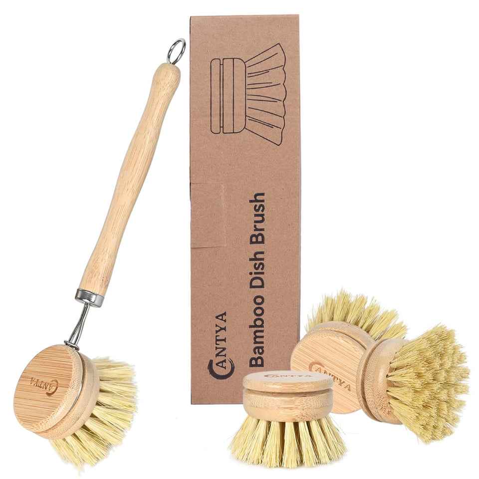 ANTYA bamboo dish brush handle showcases a comfortable grip for daily washing