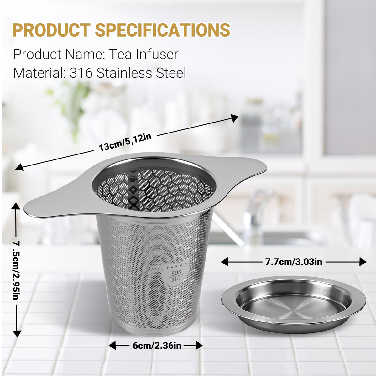 ANTYA stainless steel tea infuser with ultra-fine mesh traps tiny leaves for clarity.