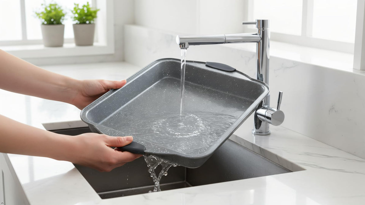Anveena raised-edge design helps prevent spills during batter transfers.