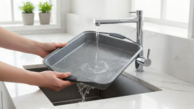 Anveena raised-edge design helps prevent spills during batter transfers.