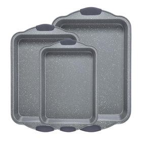 Anveena three-piece nonstick baking pans set ready for cookies, sheet cakes, and roasted veggies.