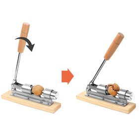 Anwenk Nutcracker rests on a solid wood base for stable, mess-free cracking.
