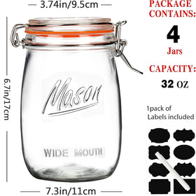 Anwoi airtight-lid glass jar 32oz, transparent body keeps pantry contents visible and organized.