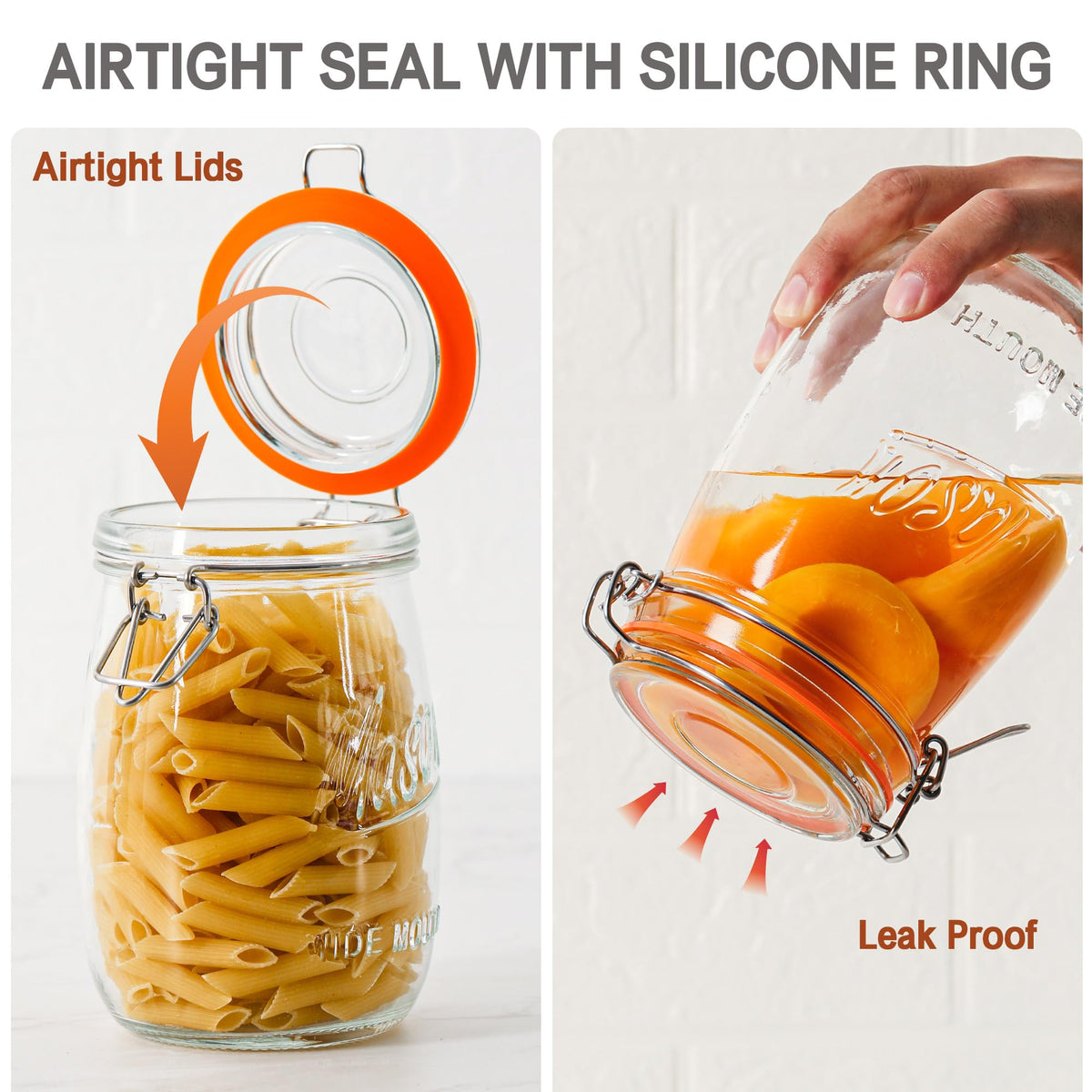 Anwoi mason jar airtight gasket maintains freshness and prevents leaks.
