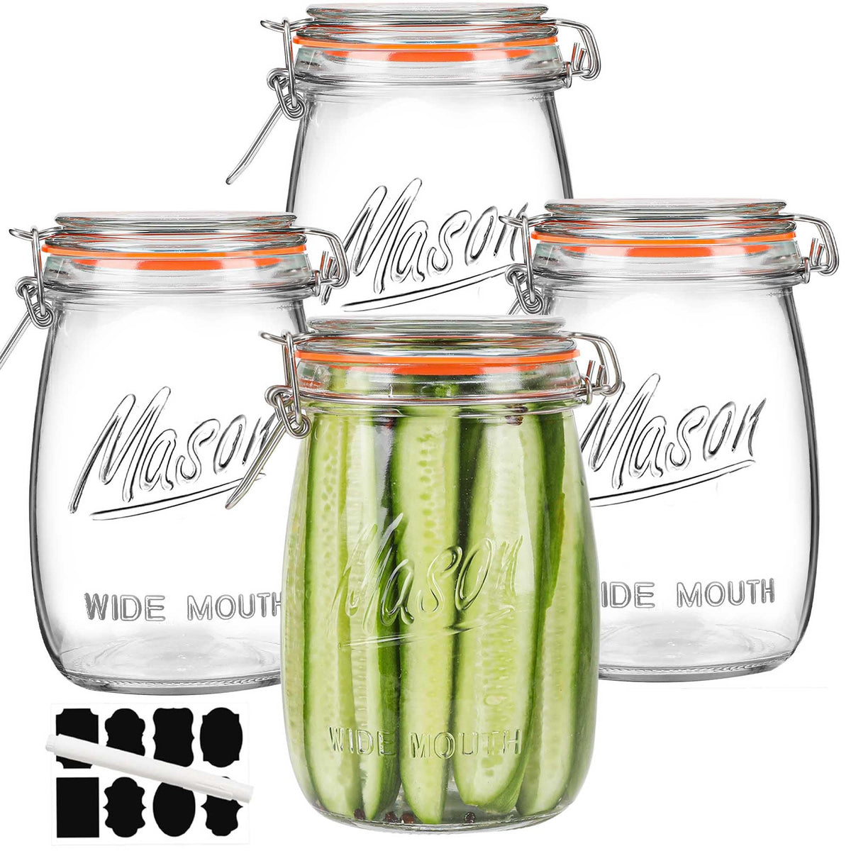 Anwoi wide mouth glass jar 32oz with airtight lid for easy pouring and long-lasting freshness.