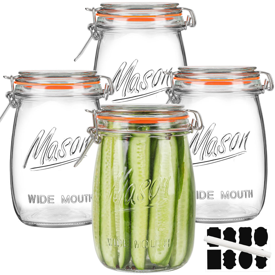 Anwoi wide-mouth mason jar 32oz with airtight lid for organized pantry storage.