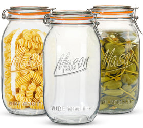 Anwoi wide mouth 64oz mason jar pack with clear glass for easy storage