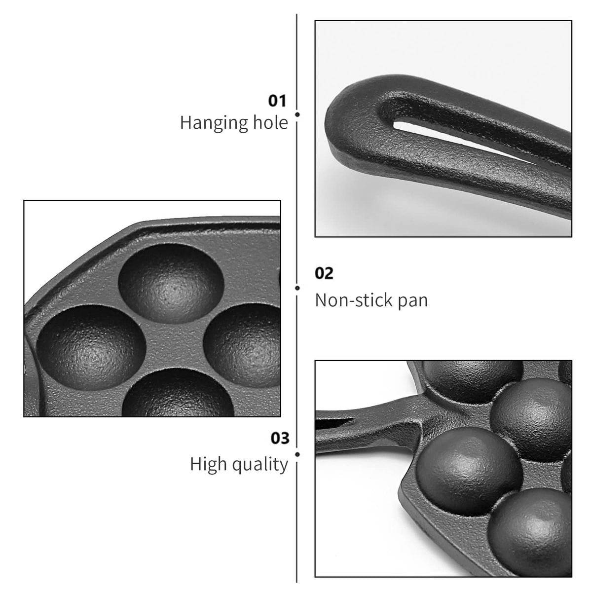 Anxingo cast iron Takoyaki pan mold close-up showing half-spherical cavities.