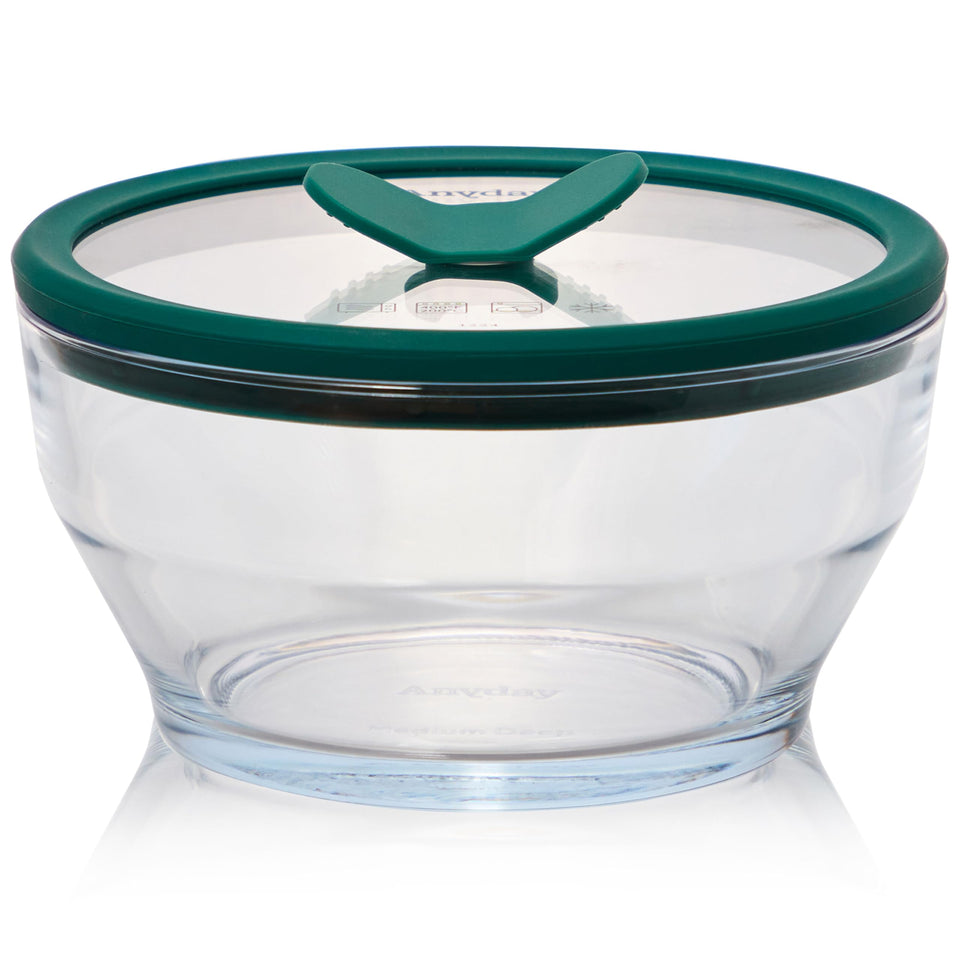 Anyday 4-cup glass storage bowl with lid for safe meal prep.