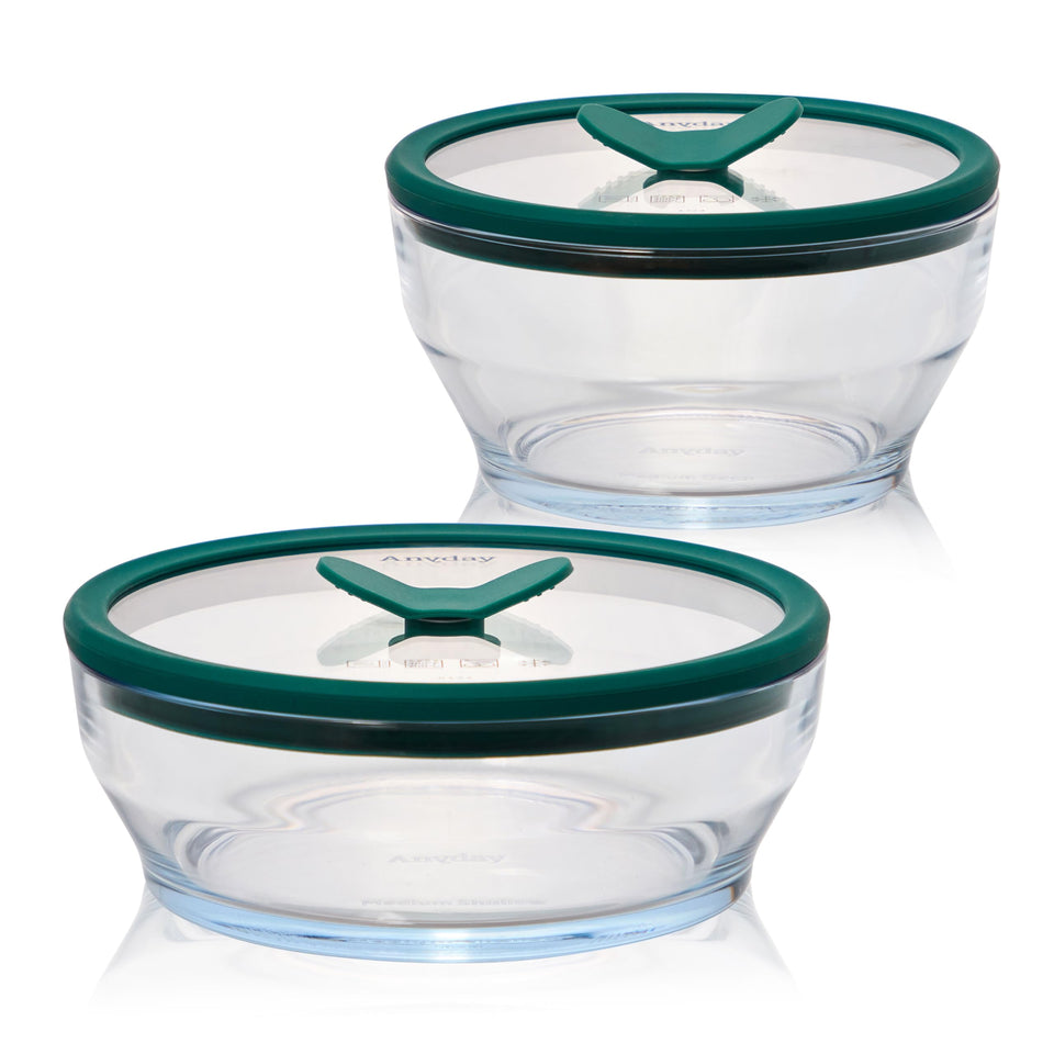 Anyday 4-piece glass storage with lids for organized leftovers and fridge clarity.