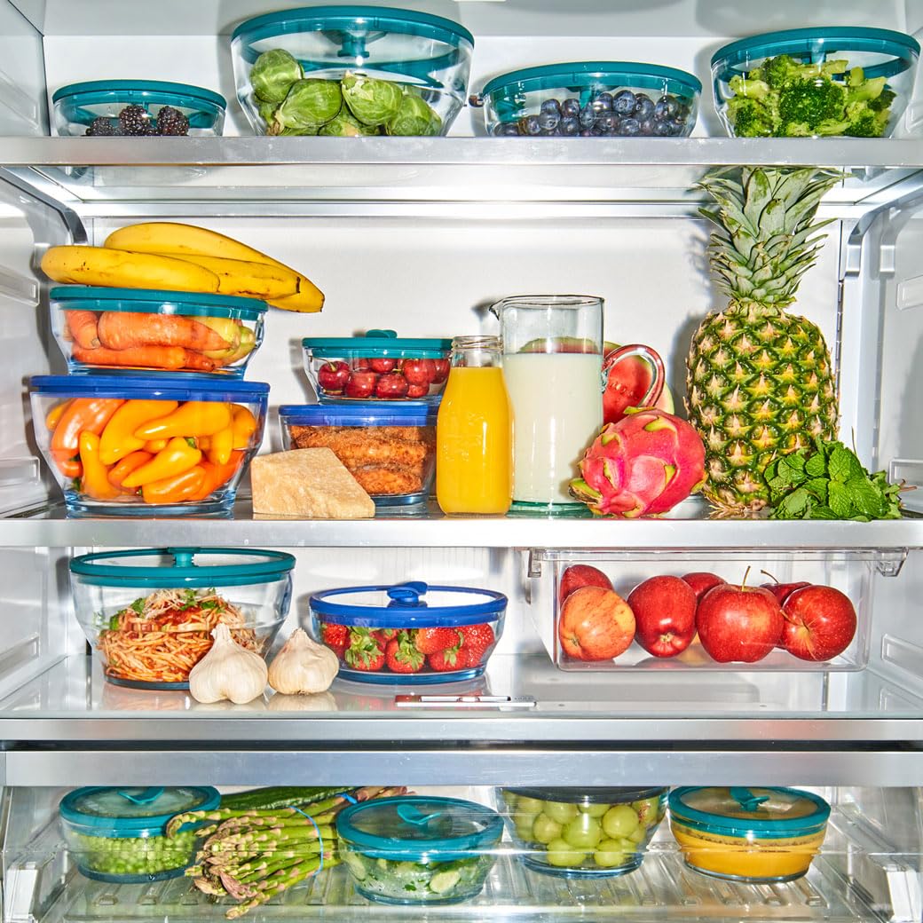 Anyday compact glass storage design streamlines fridge organization.