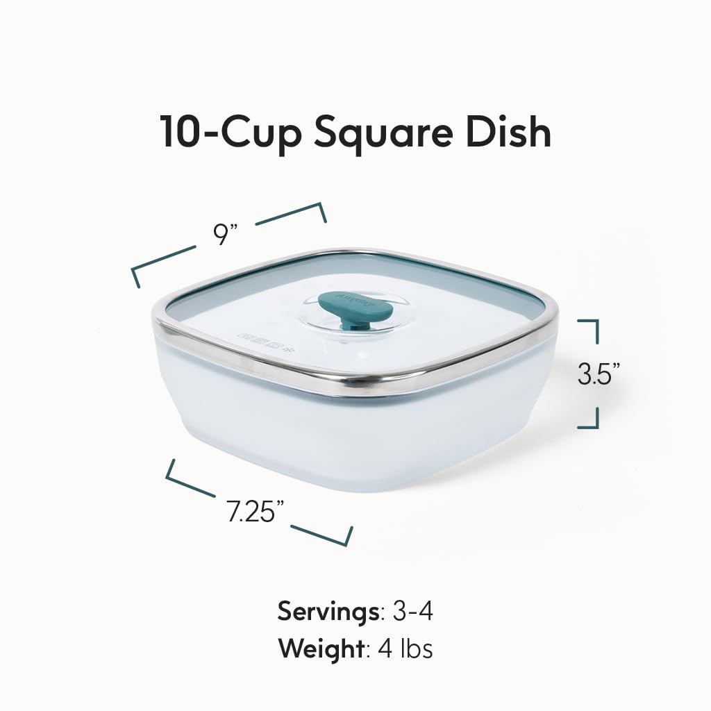 Anyday glass lid vented with silicone seal preventing microwave splatter.