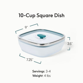 Anyday glass lid vented with silicone seal preventing microwave splatter.