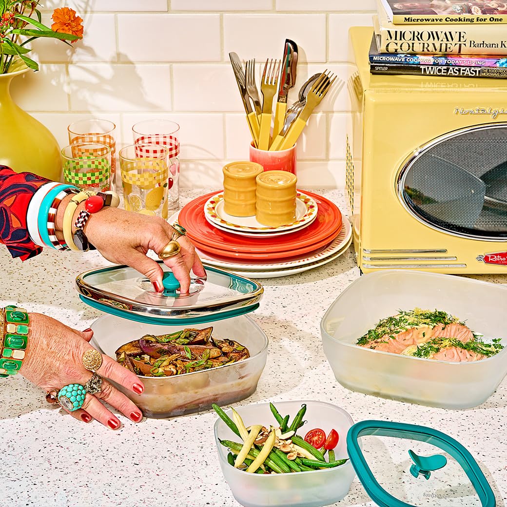 Anyday stackable glass storage saves kitchen space.