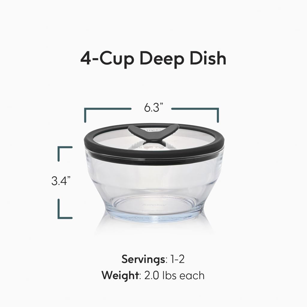 Anyday vented glass lid enables steam release for microwave reheating