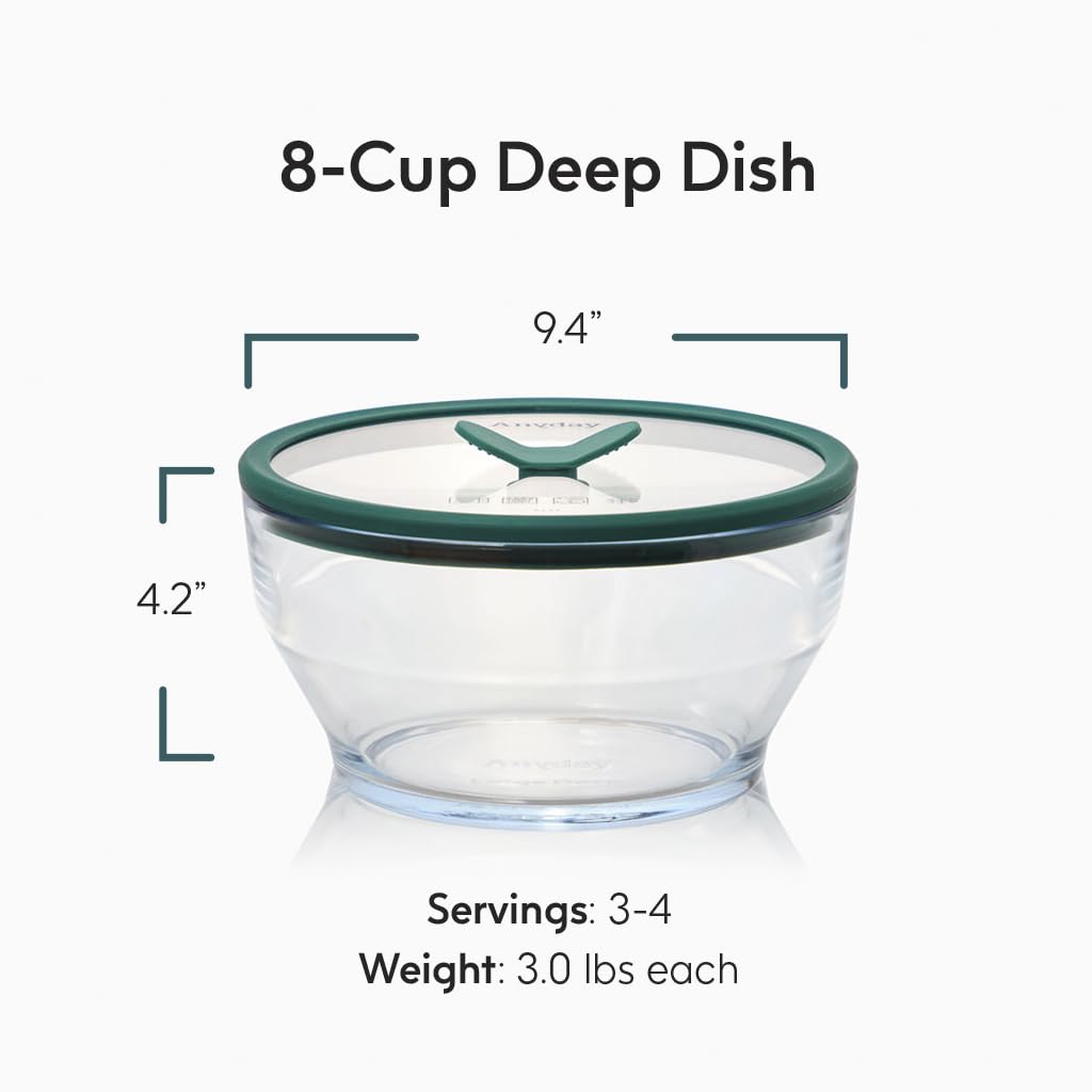 Anyday vented glass lid allows safe steam venting during reheating