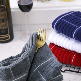 Anyi navy towels collection – coordinated color for stylish, organized kitchens.