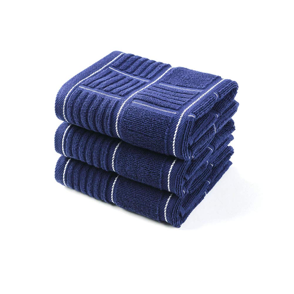 Anyi onehundred-percent cotton kitchen towels 3-pack navy – absorbent and durable for daily use.