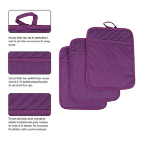 Anyi purple pocket oven mitts highlight pocket design for secure grip when lifting hot pans.