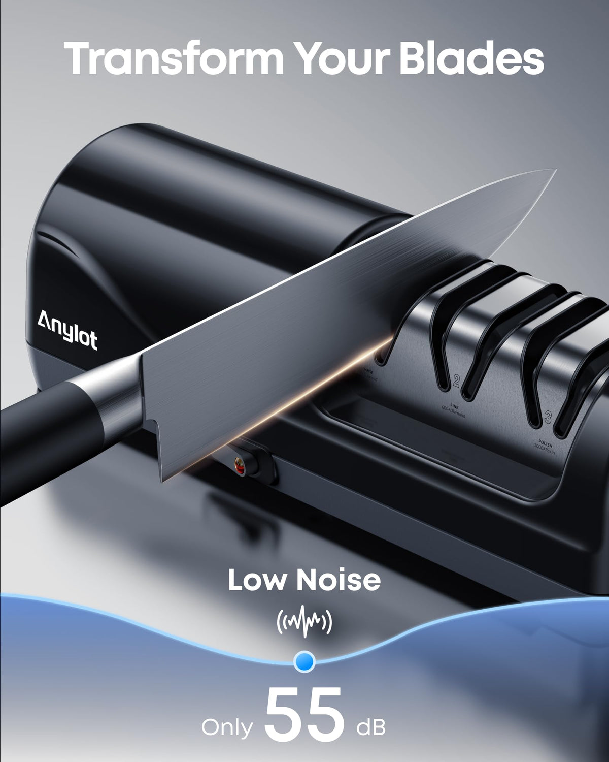 Anylot easy-clean design simplifies cleanup after sharpening.