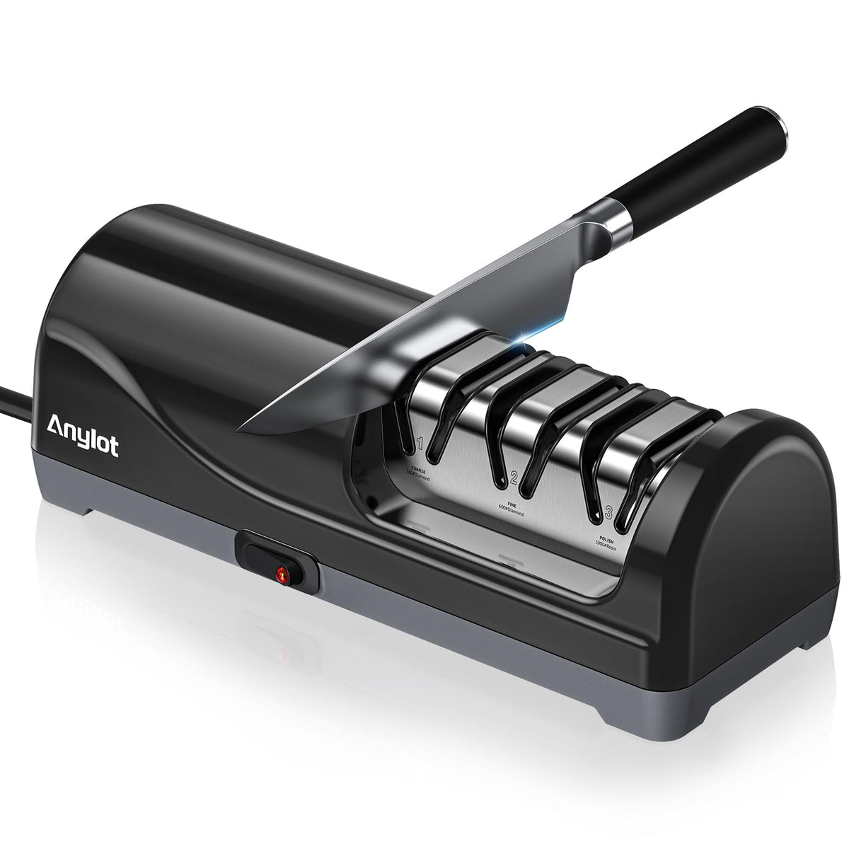 Anylot electric knife sharpener front view on a clean counter for daily kitchen use.