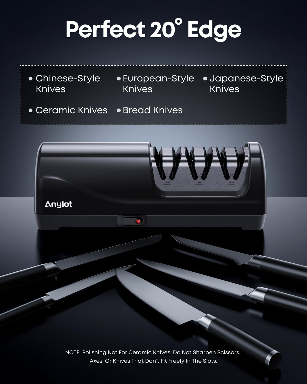 Anylot non-slip base keeps the sharpener stable during use.